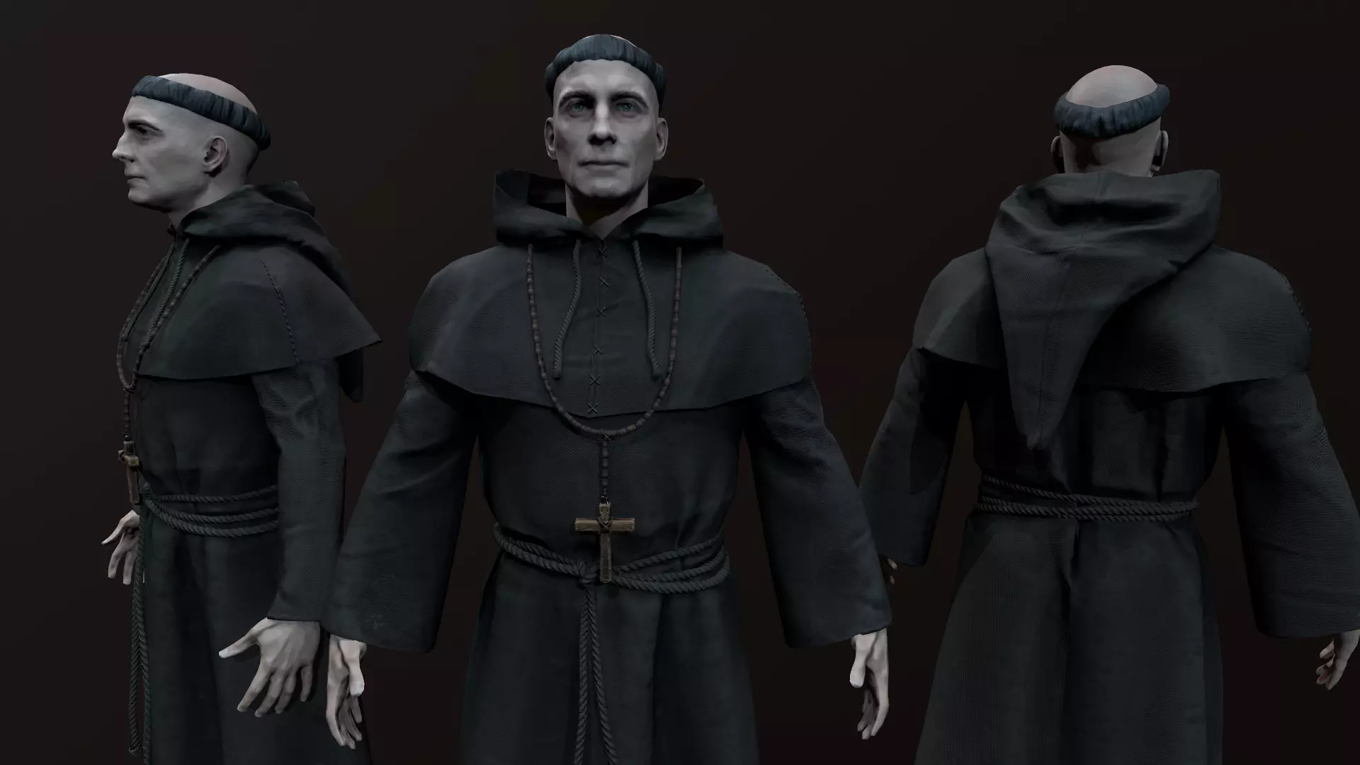 Monk 3d in robe Low-poly 3D model_0
