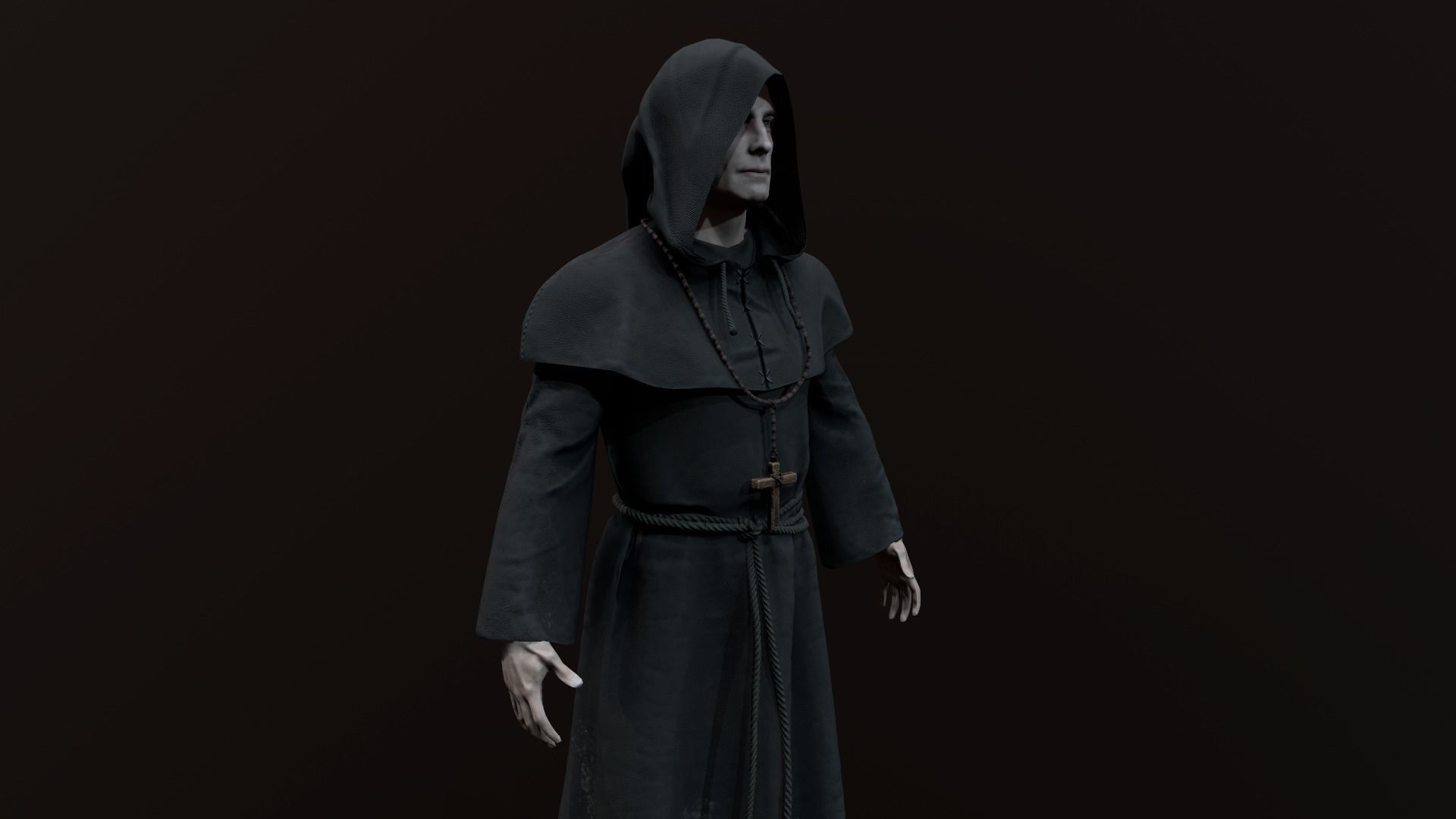 Monk 3d in robe Low-poly 3D model_5