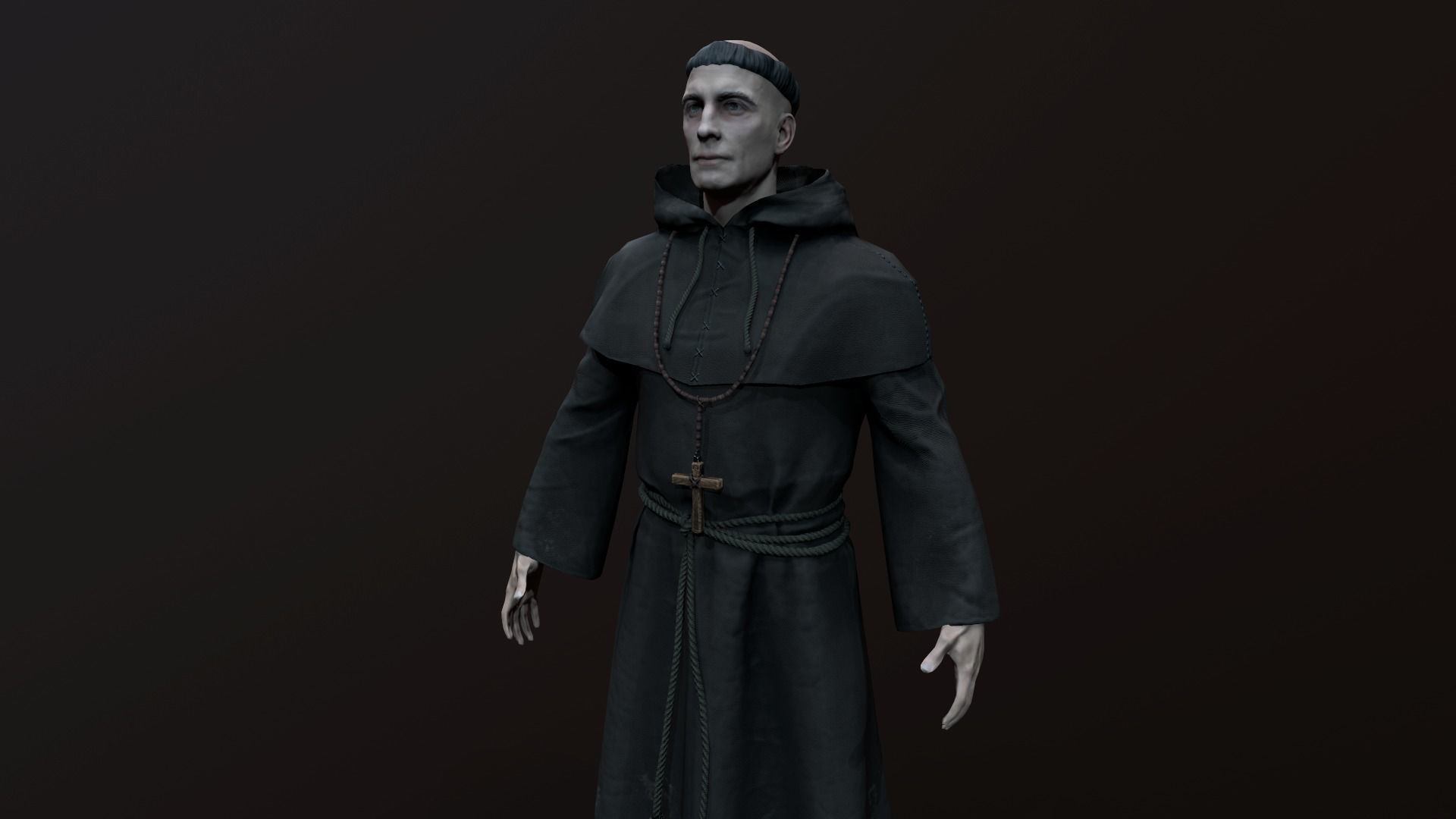 Monk 3d in robe Low-poly 3D model_13