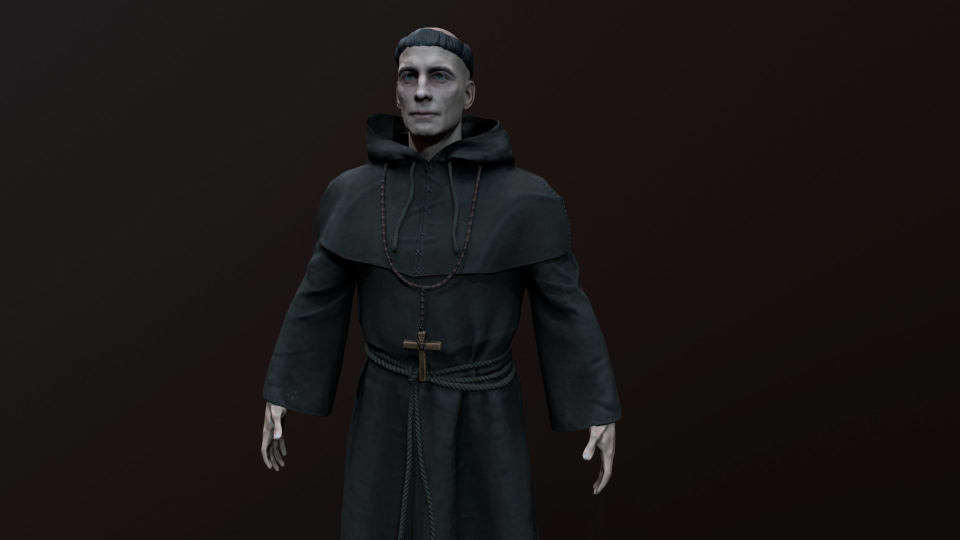 Monk 3d in robe Low-poly 3D model_9