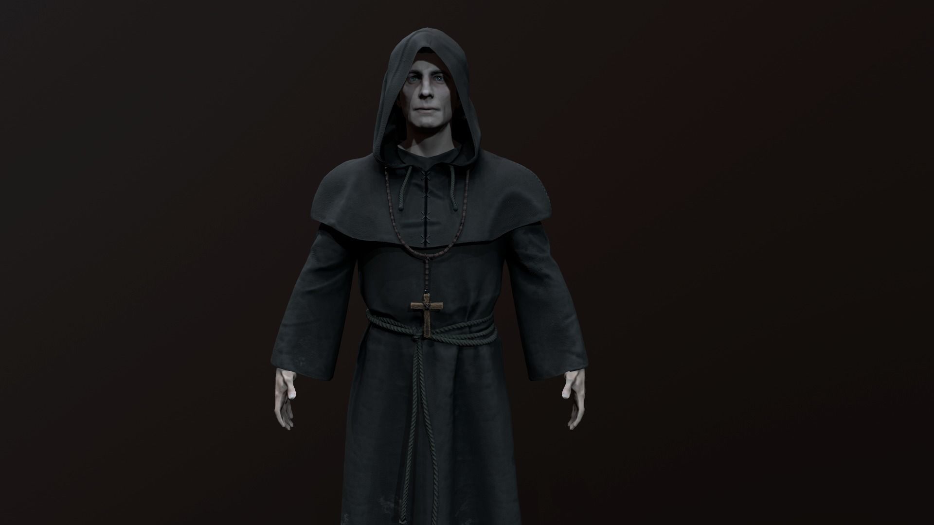 Monk 3d in robe Low-poly 3D model_4