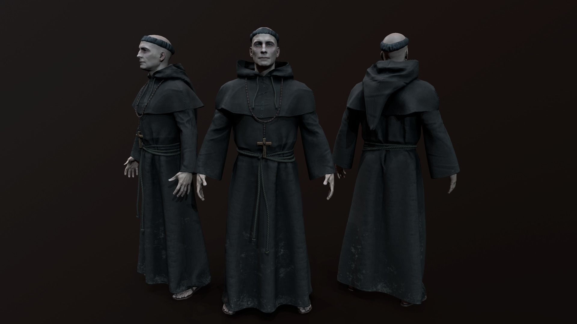 Monk 3d in robe Low-poly 3D model_1