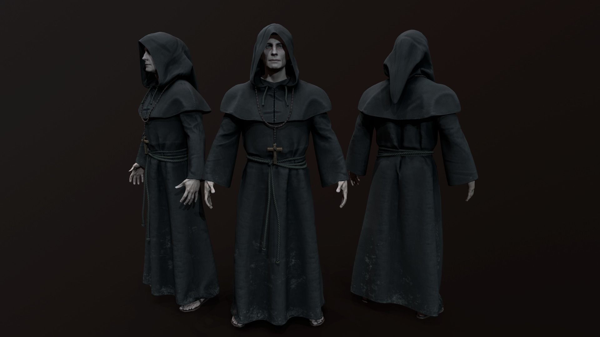 Monk 3d in robe Low-poly 3D model_2