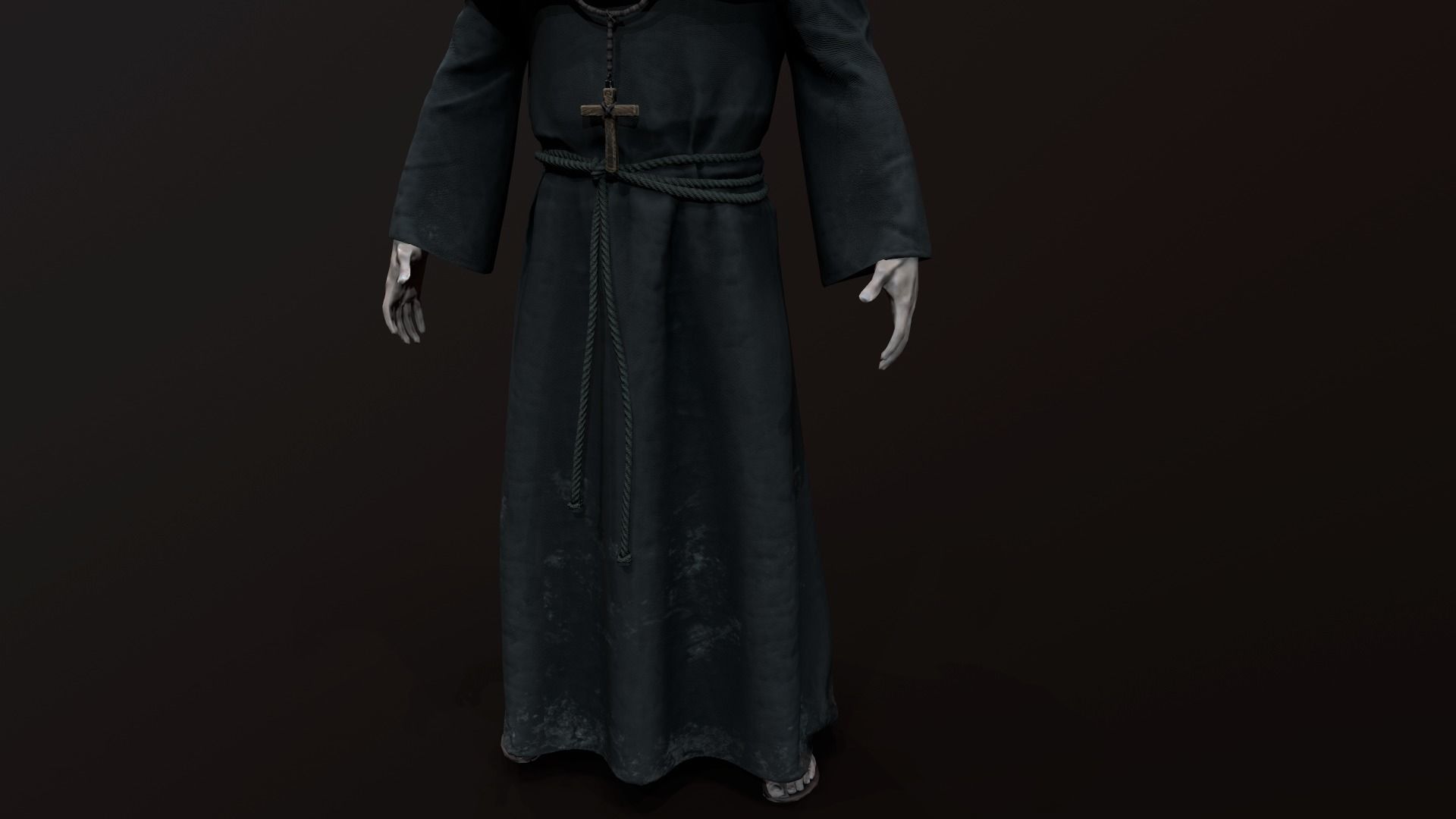 Monk 3d in robe Low-poly 3D model_8
