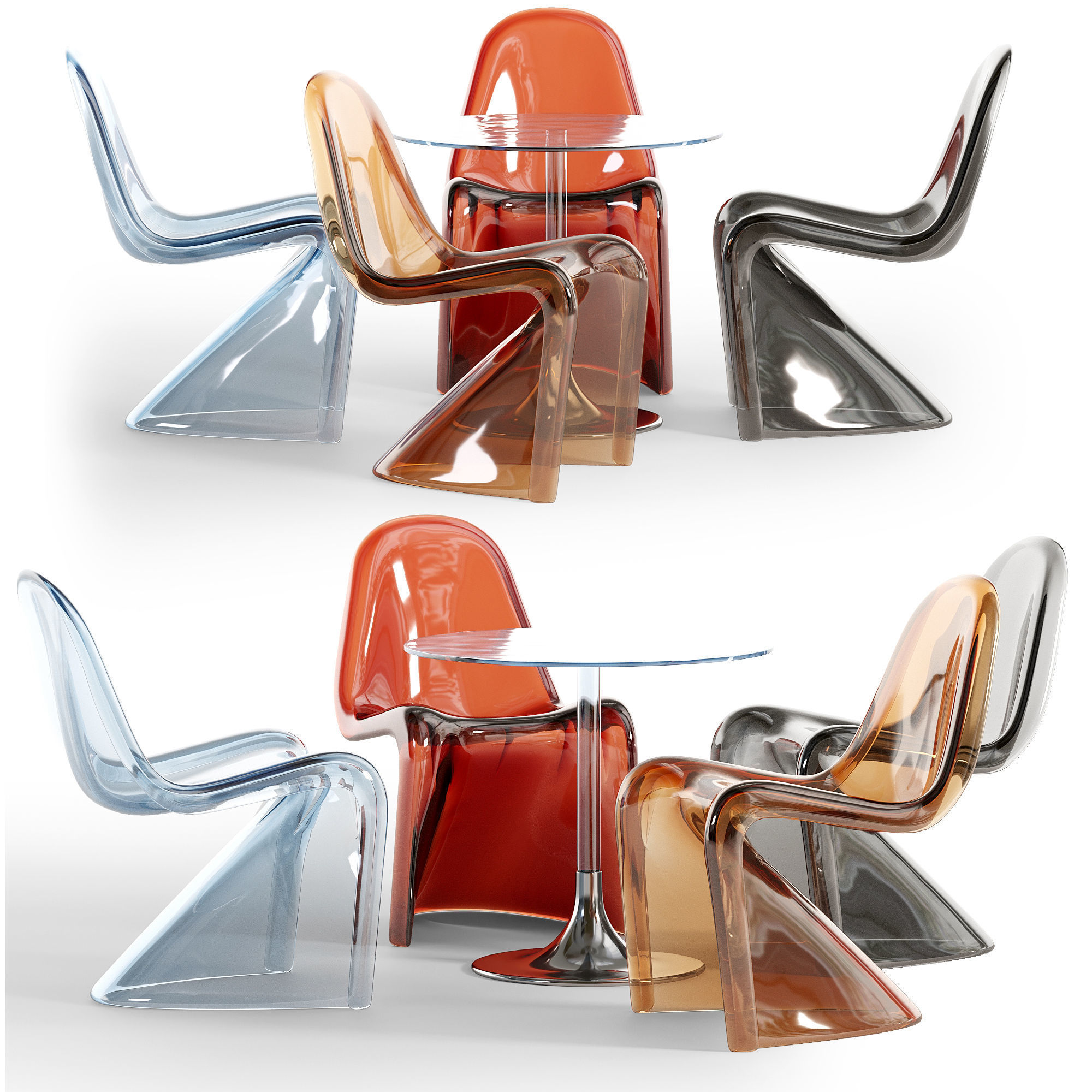 Glass Dining set Low-poly 3D model_1