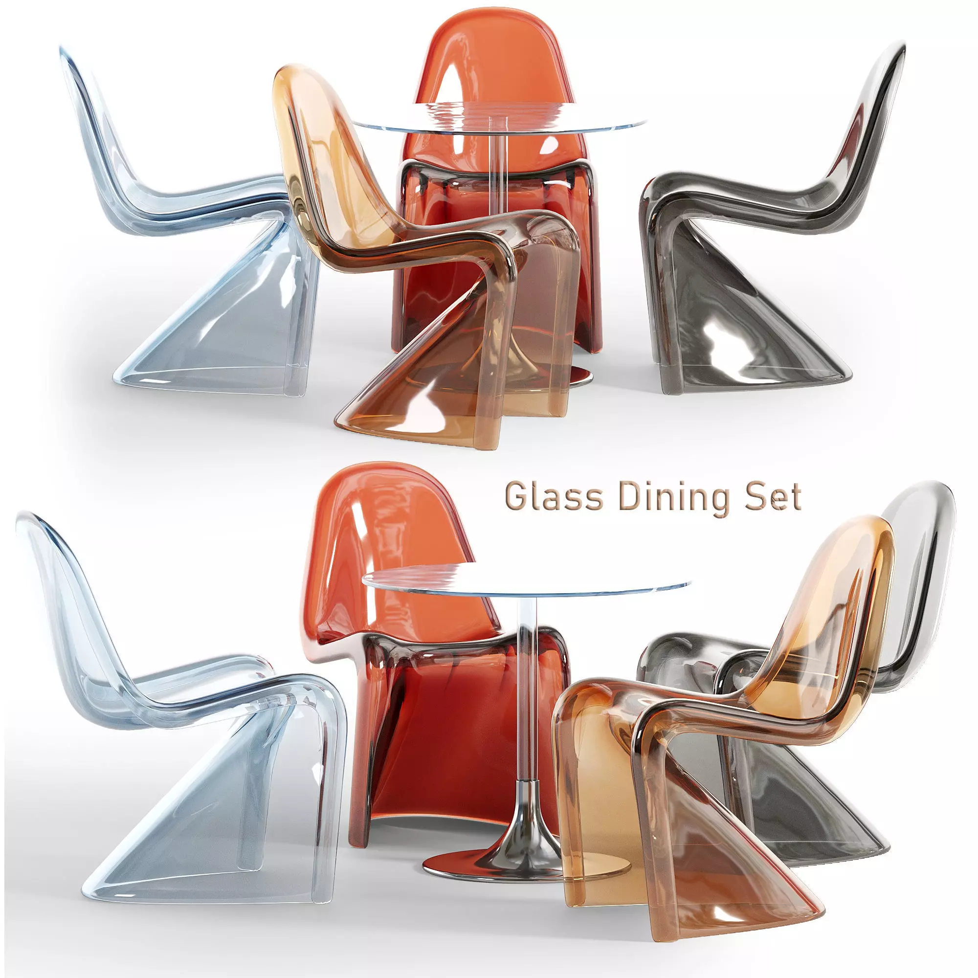 Glass Dining set Low-poly 3D model_0