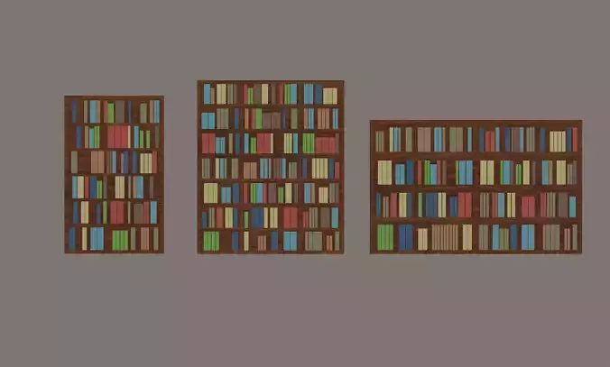 Bookcase three bookshelves Low-poly 3D model