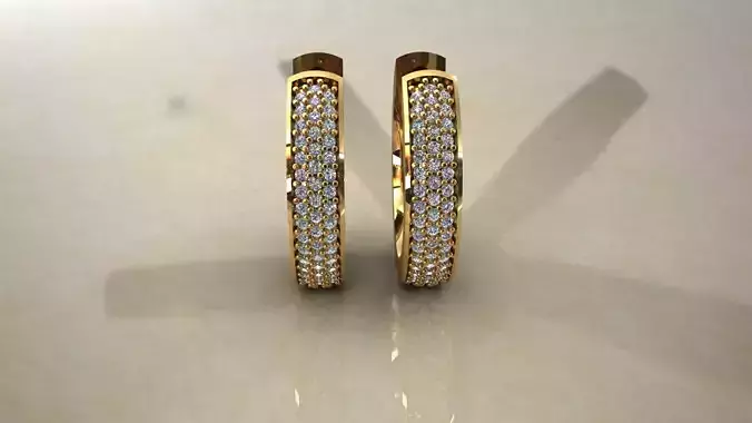 Earrings pair of gold hoop with diamonds