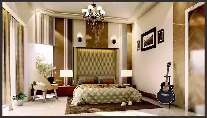 Luxury master bedroom interior scene