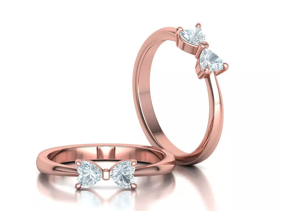 Bow Knot Ring Heart 4x4 Stone Two Hearts Ring 3dmodel 3D print model_0