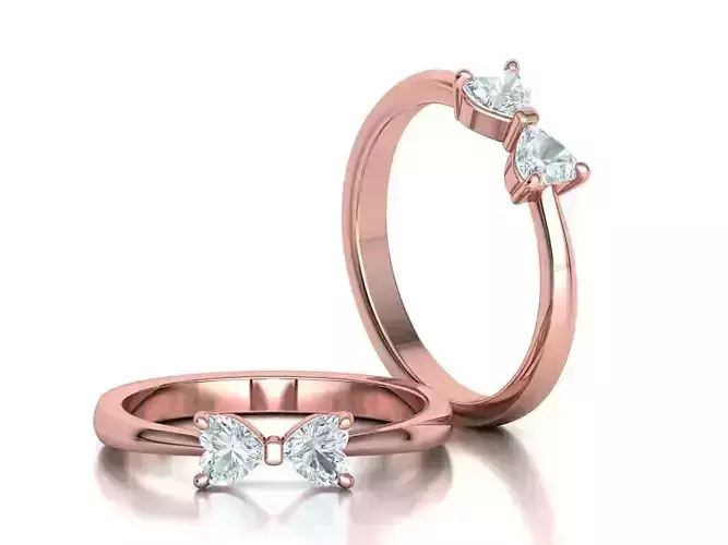 Bow Knot Ring Heart 4x4 Stone Two Hearts Ring 3dmodel