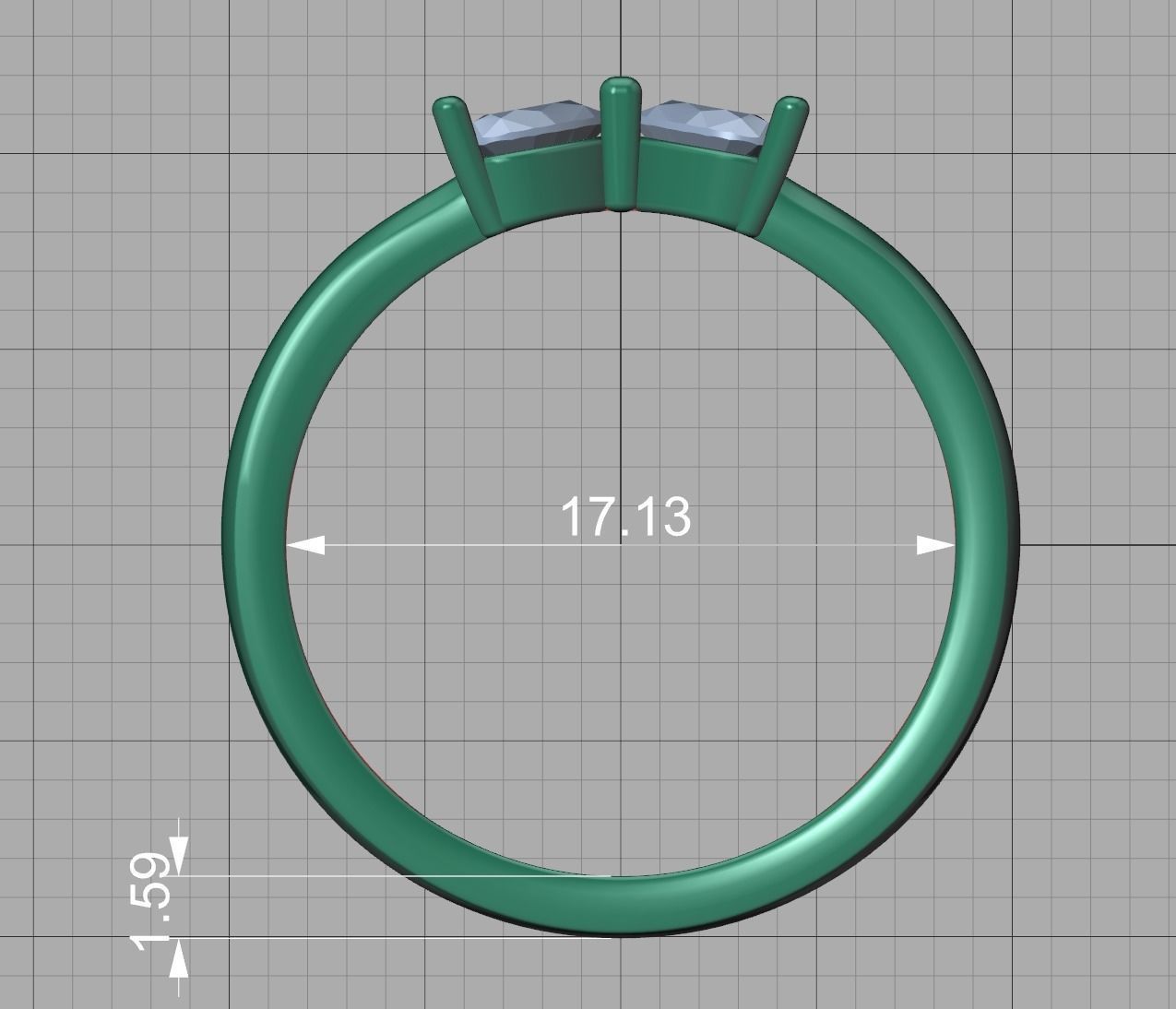 Bow Knot Ring Heart 4x4 Stone Two Hearts Ring 3dmodel 3D print model_14