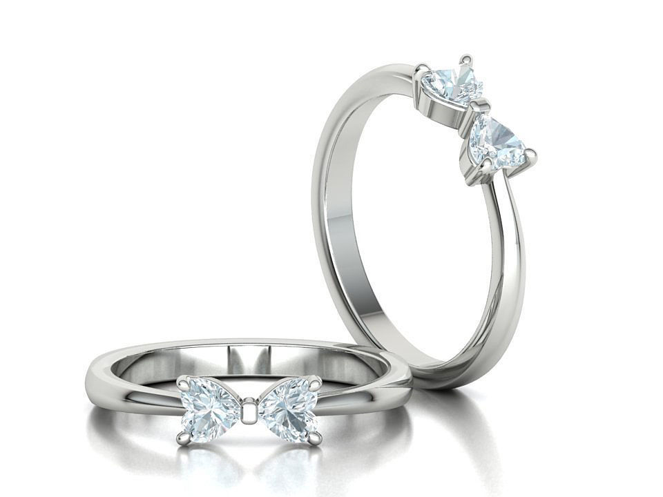 Bow Knot Ring Heart 4x4 Stone Two Hearts Ring 3dmodel 3D print model_2