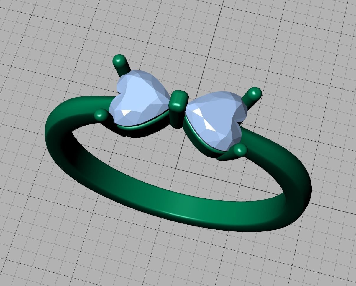 Bow Knot Ring Heart 4x4 Stone Two Hearts Ring 3dmodel 3D print model_19
