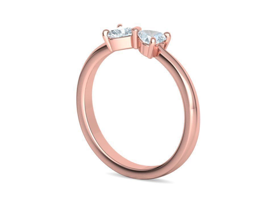 Bow Knot Ring Heart 4x4 Stone Two Hearts Ring 3dmodel 3D print model_28