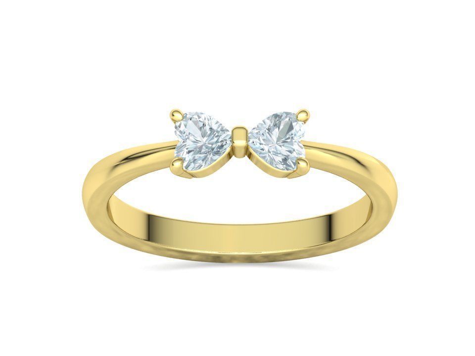 Bow Knot Ring Heart 4x4 Stone Two Hearts Ring 3dmodel 3D print model_23
