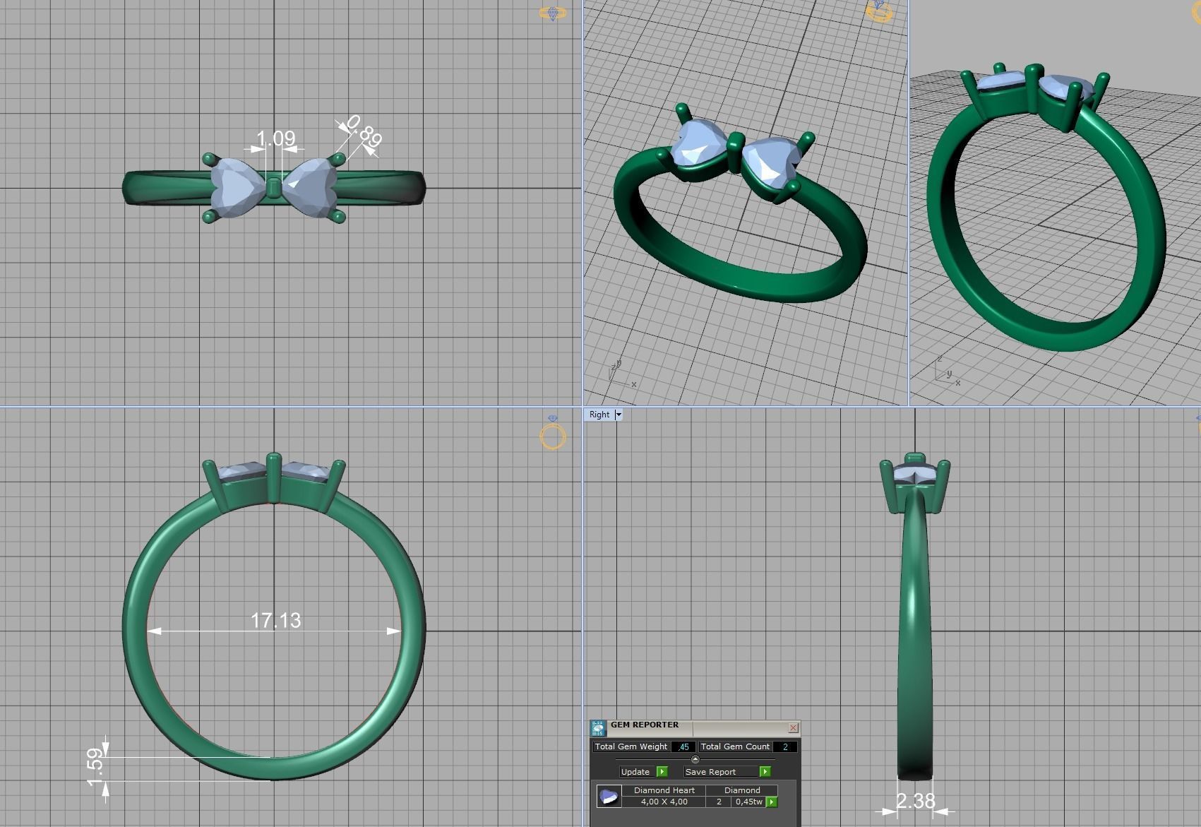 Bow Knot Ring Heart 4x4 Stone Two Hearts Ring 3dmodel 3D print model_12