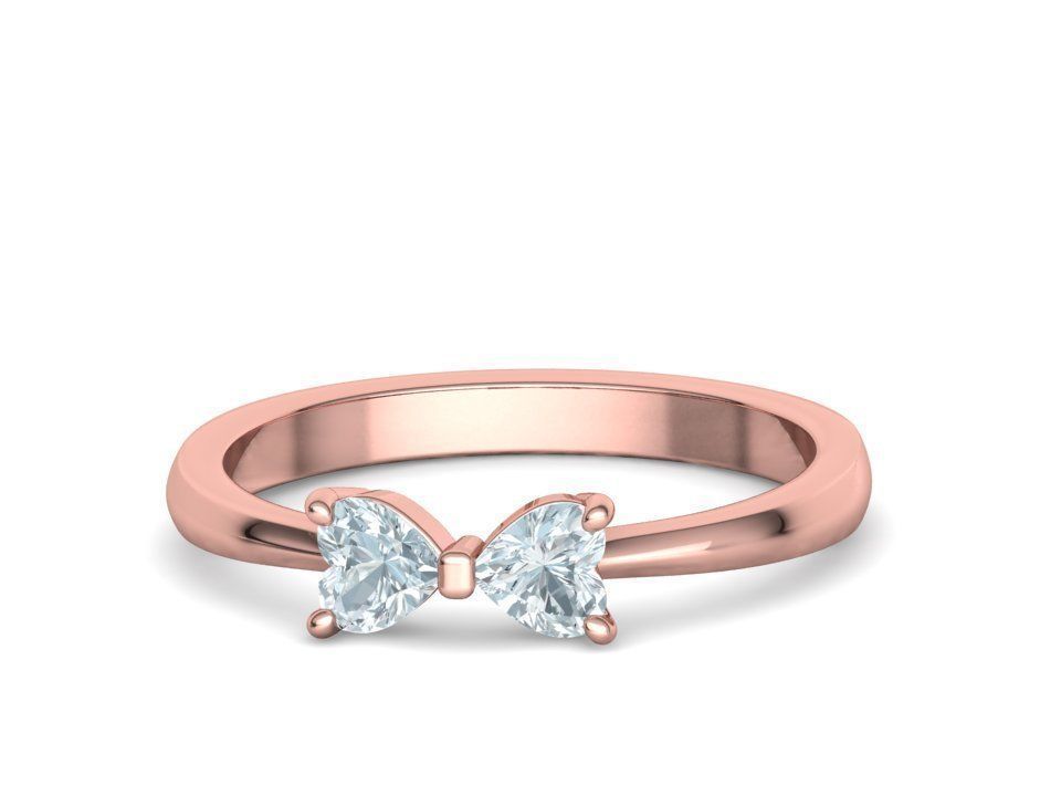 Bow Knot Ring Heart 4x4 Stone Two Hearts Ring 3dmodel 3D print model_9