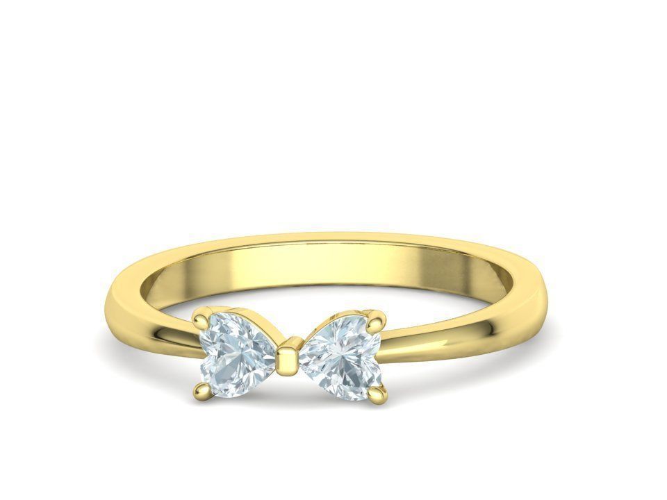 Bow Knot Ring Heart 4x4 Stone Two Hearts Ring 3dmodel 3D print model_10