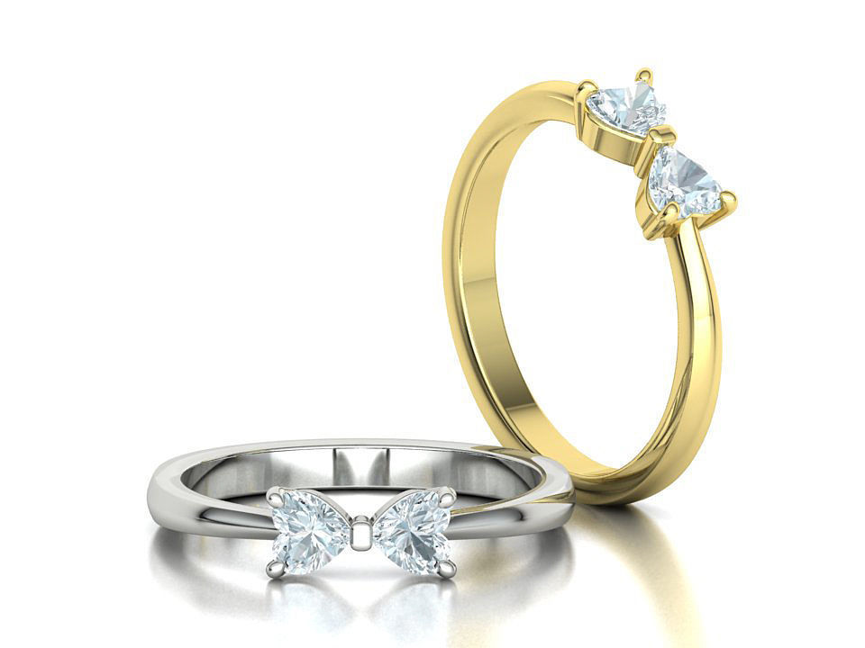 Bow Knot Ring Heart 4x4 Stone Two Hearts Ring 3dmodel 3D print model_5