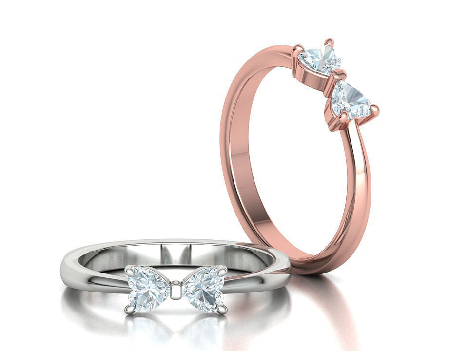 Bow Knot Ring Heart 4x4 Stone Two Hearts Ring 3dmodel 3D print model_3