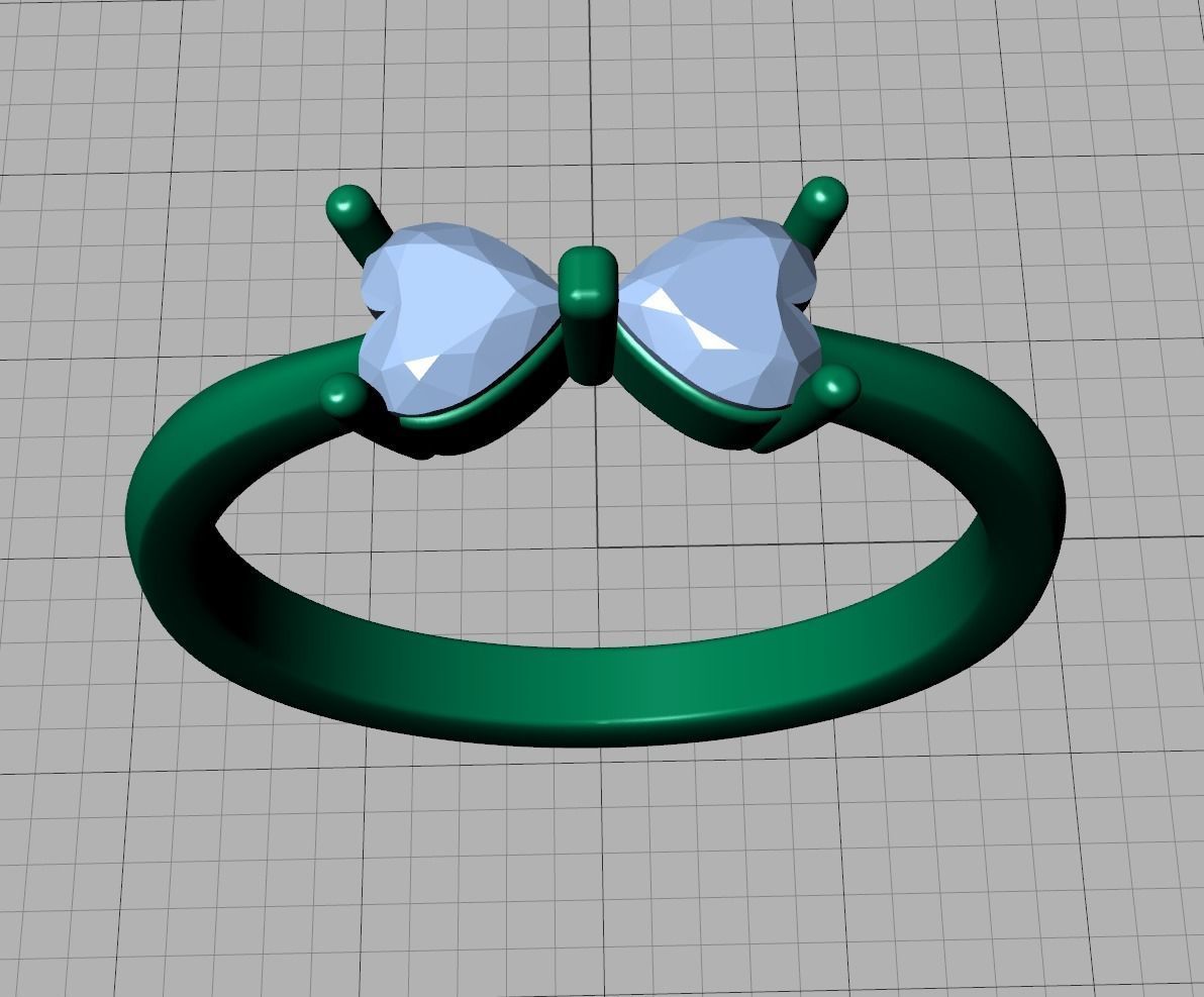 Bow Knot Ring Heart 4x4 Stone Two Hearts Ring 3dmodel 3D print model_21