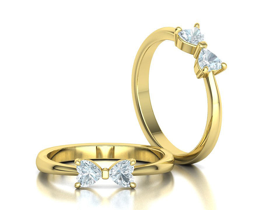 Bow Knot Ring Heart 4x4 Stone Two Hearts Ring 3dmodel 3D print model_1