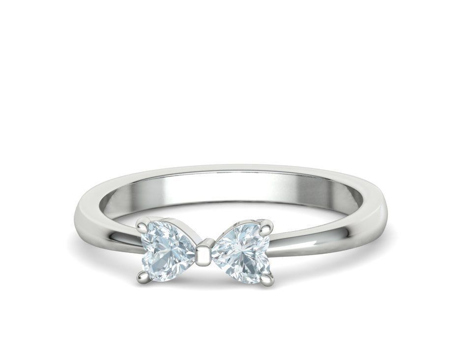 Bow Knot Ring Heart 4x4 Stone Two Hearts Ring 3dmodel 3D print model_11