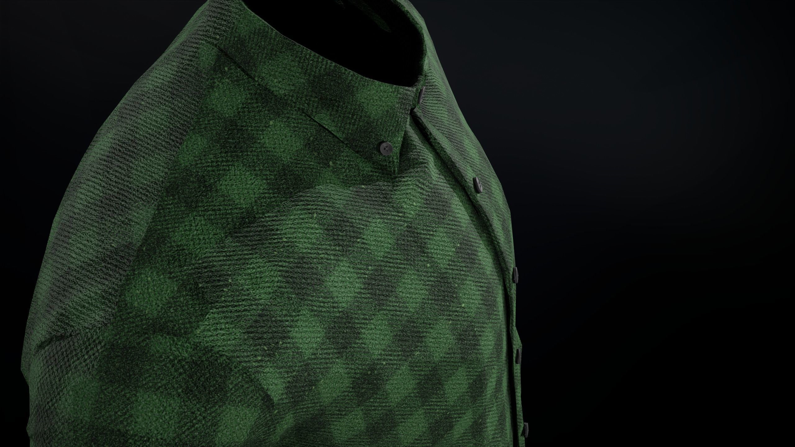 Green Flannel Button Up Shirt  Low-poly 3D model_13