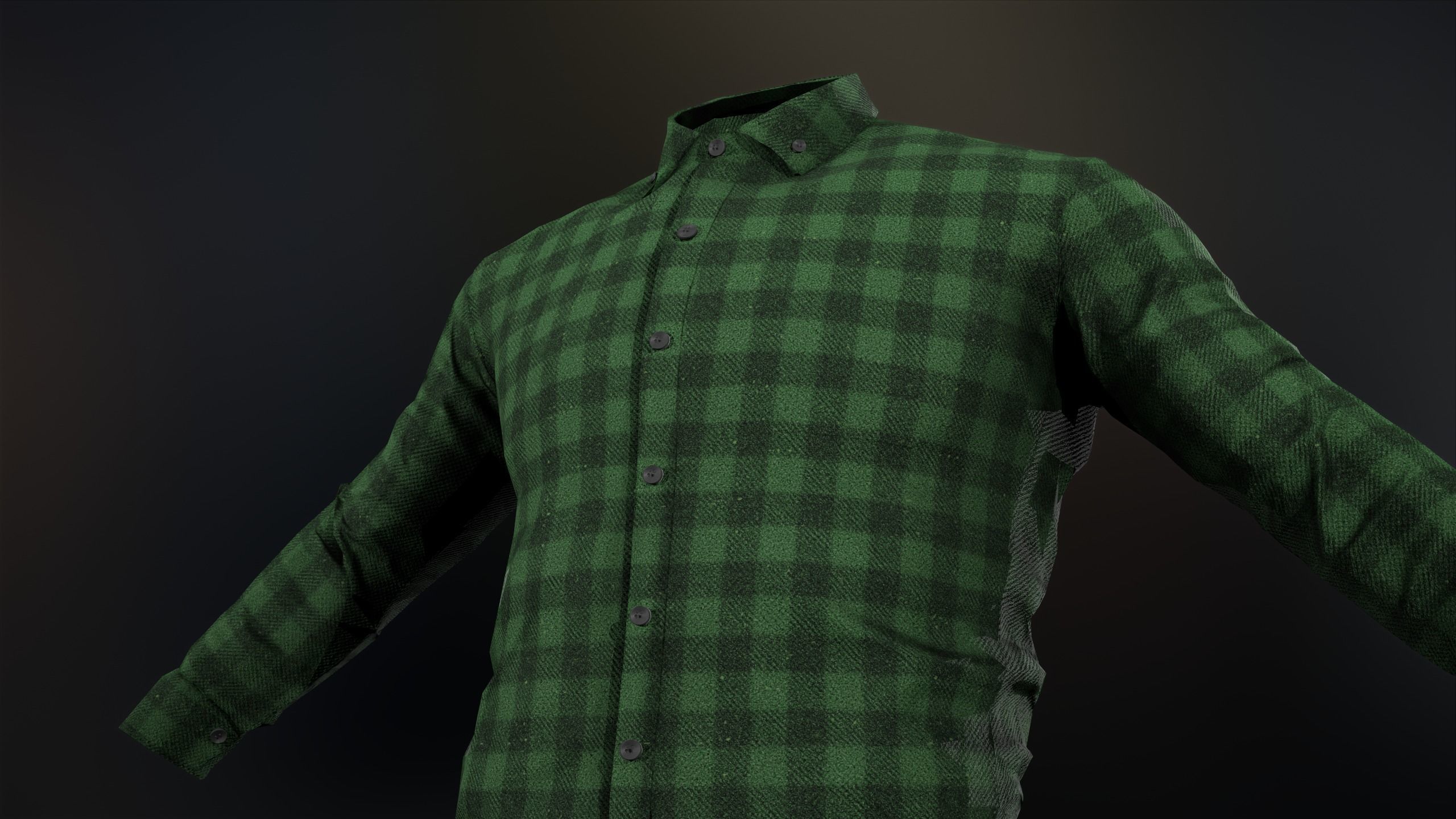 Green Flannel Button Up Shirt  Low-poly 3D model_9