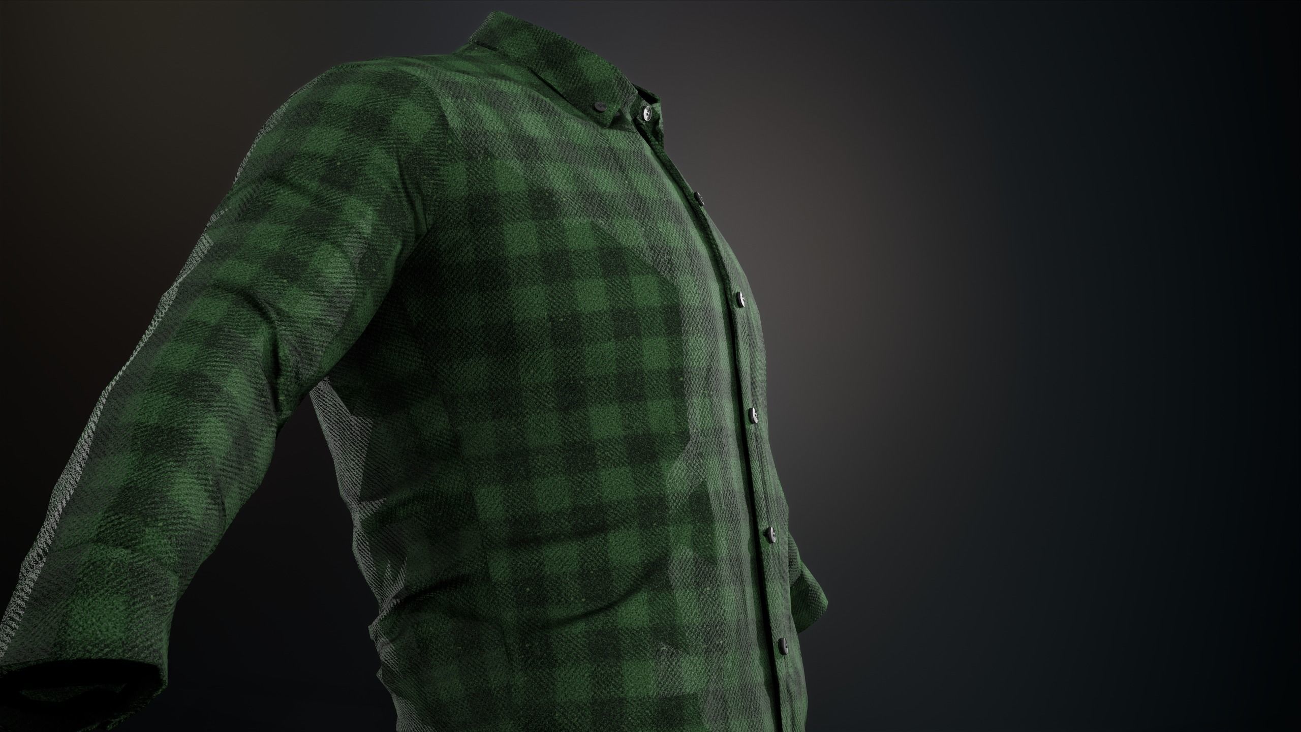 Green Flannel Button Up Shirt  Low-poly 3D model_11