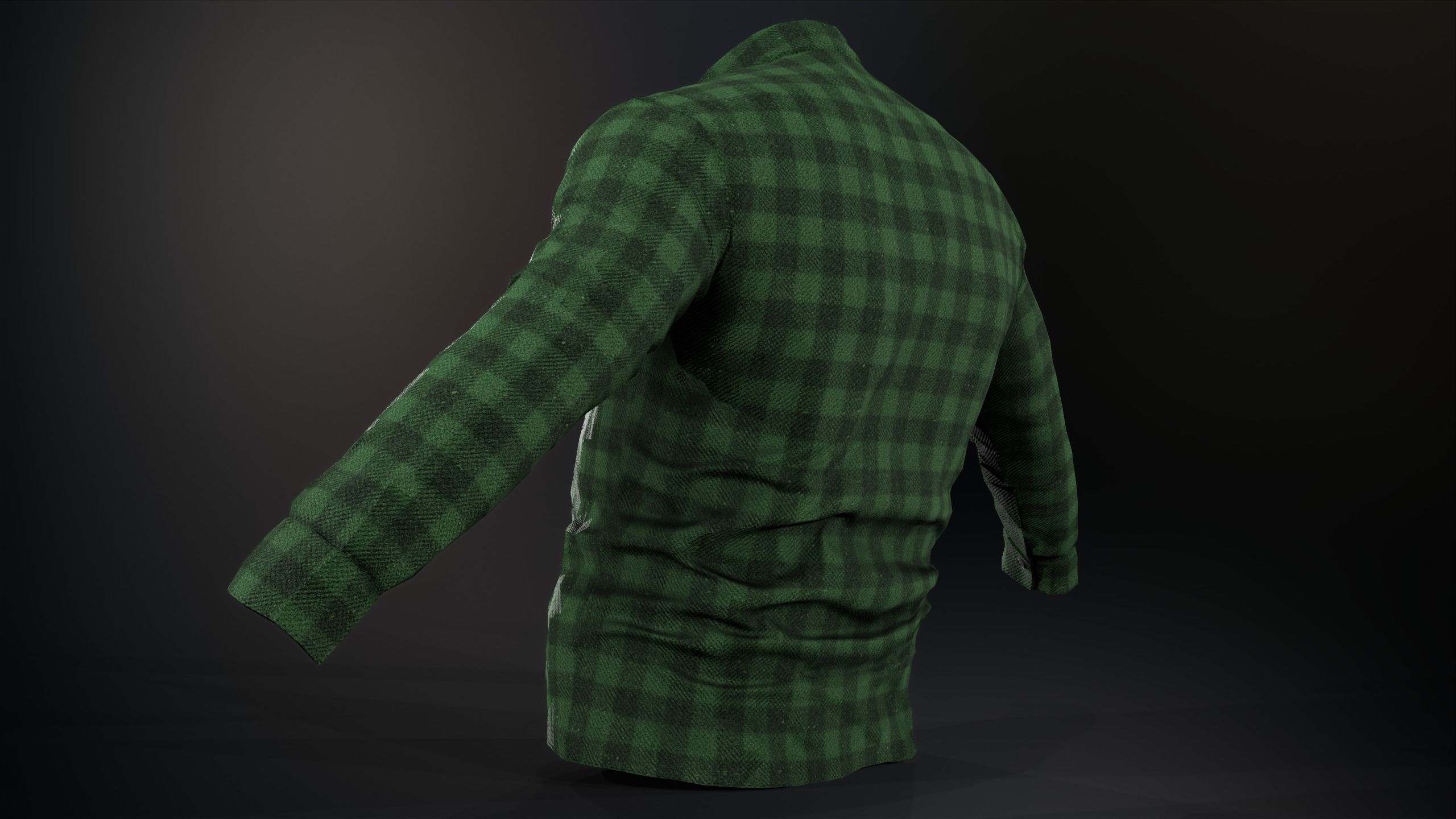 Green Flannel Button Up Shirt  Low-poly 3D model_10