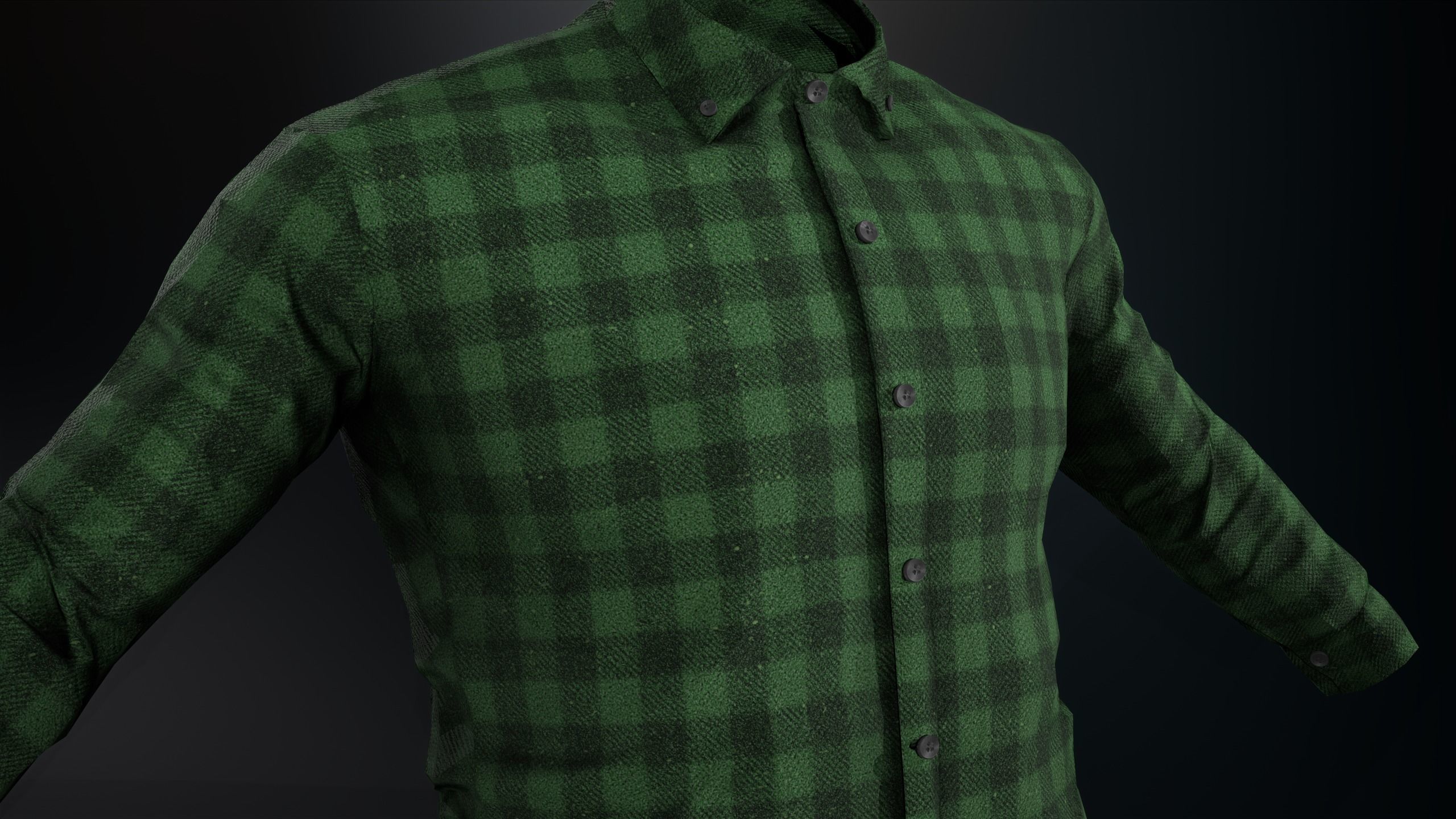 Green Flannel Button Up Shirt  Low-poly 3D model_7