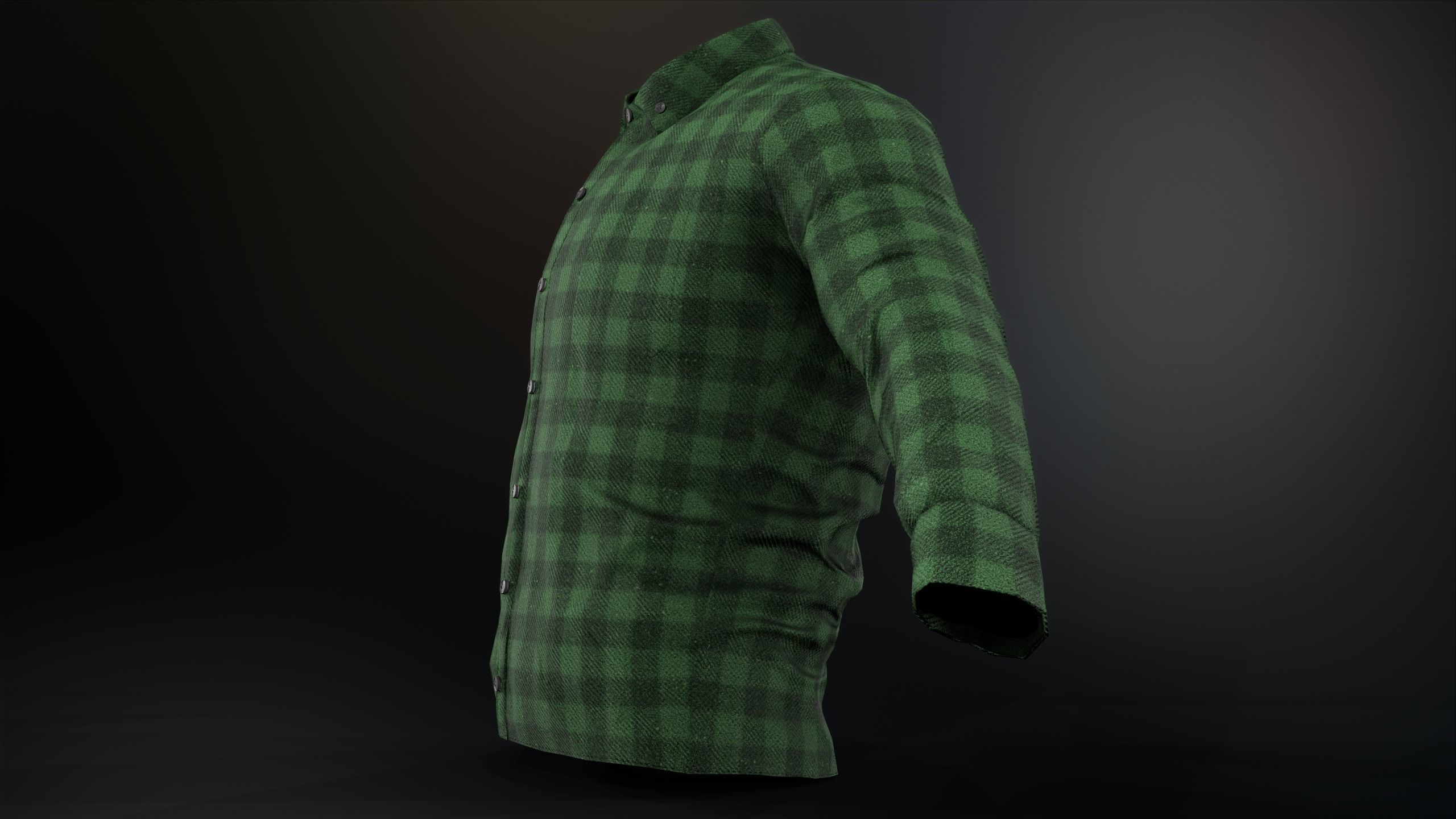 Green Flannel Button Up Shirt  Low-poly 3D model_8