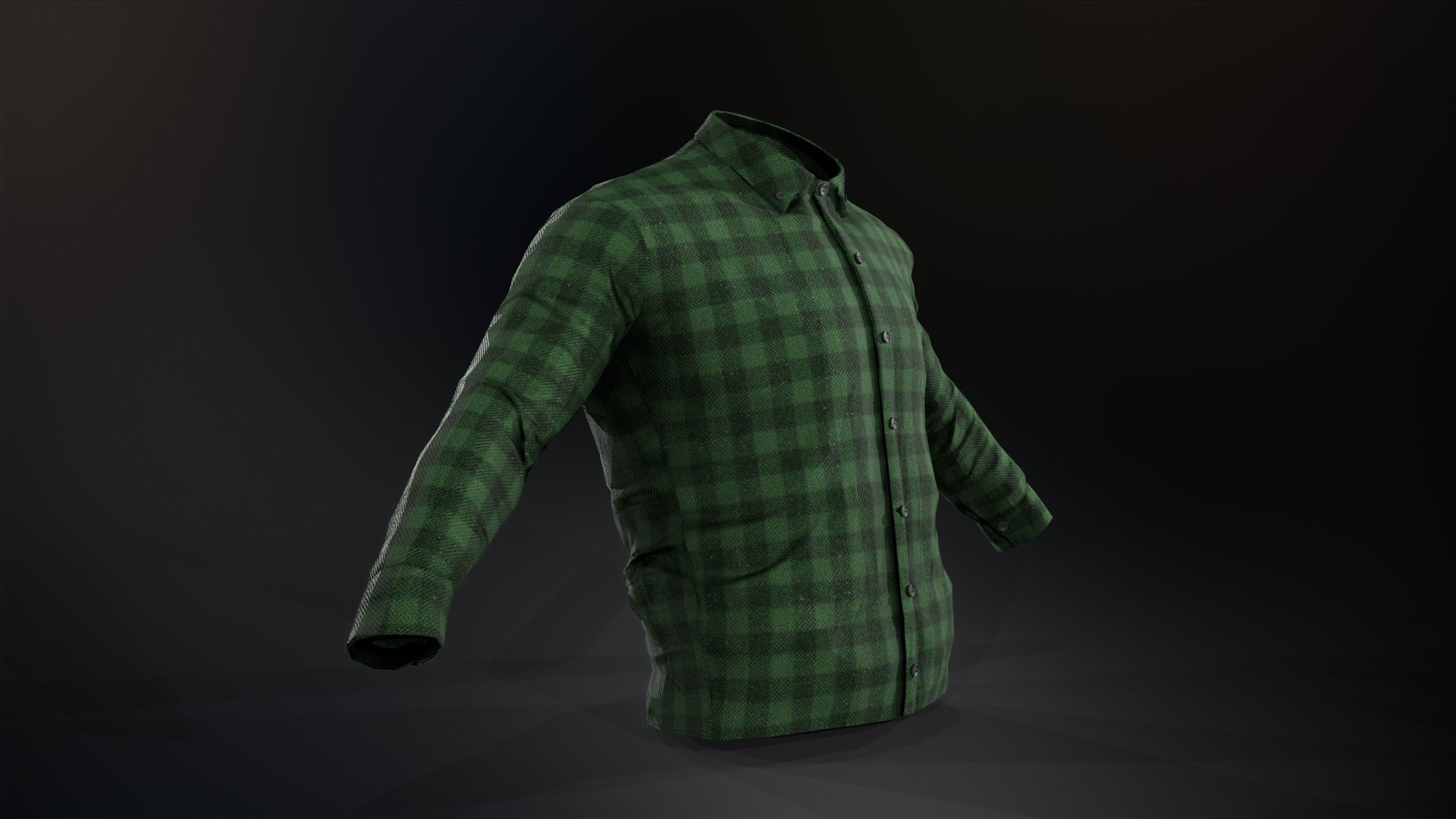 Green Flannel Button Up Shirt  Low-poly 3D model_6