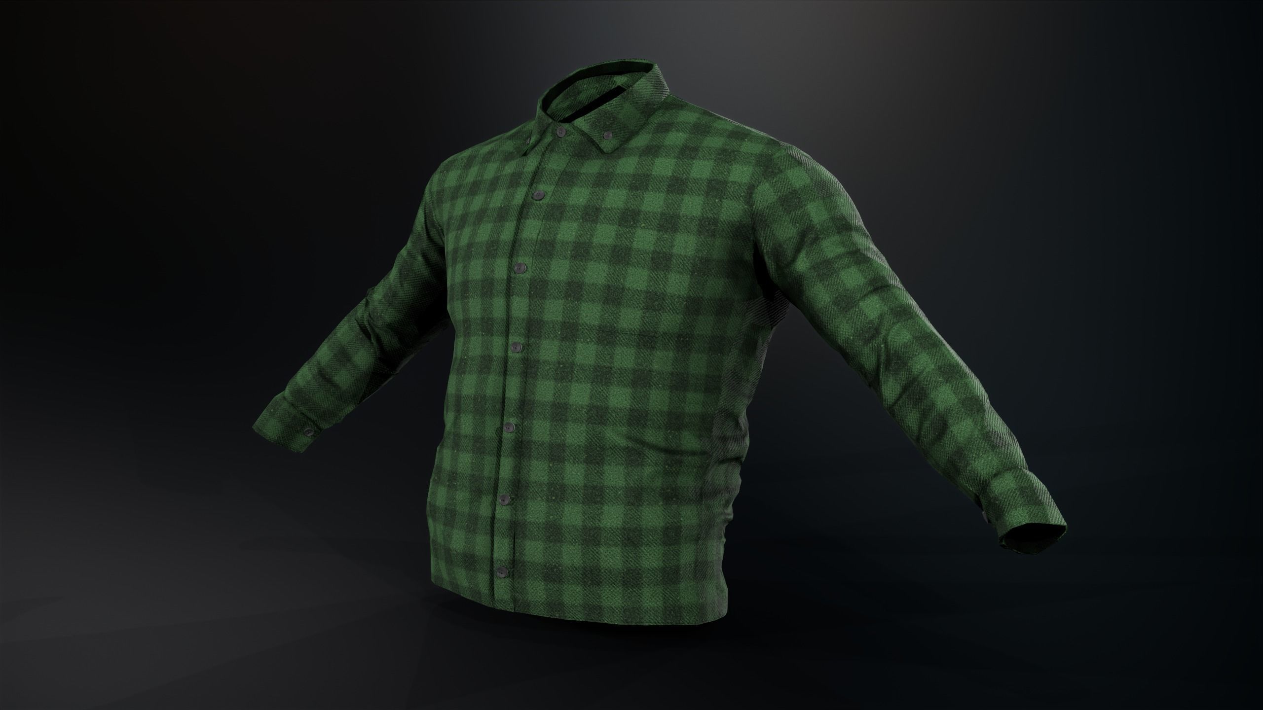 Green Flannel Button Up Shirt  Low-poly 3D model_3