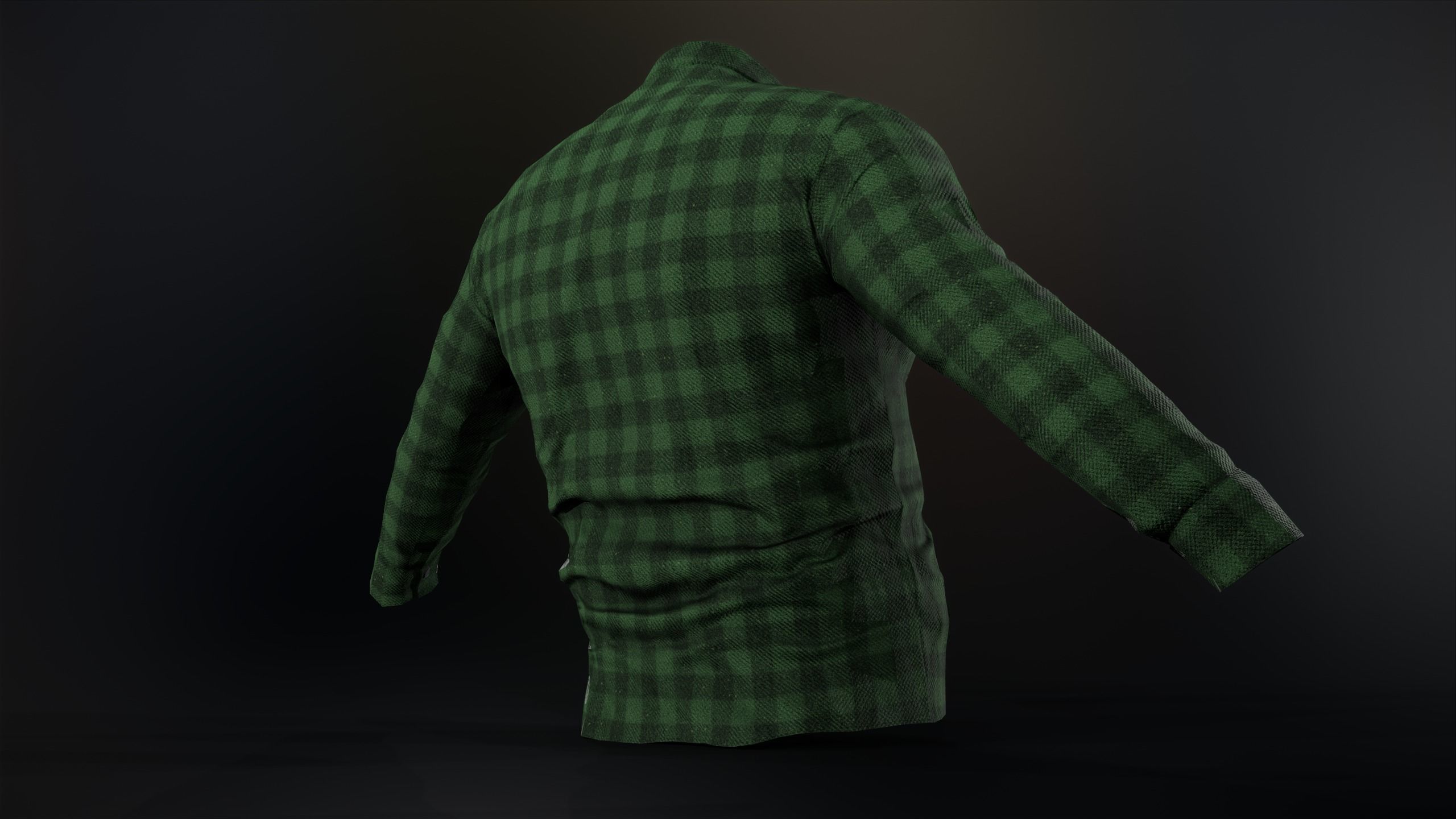 Green Flannel Button Up Shirt  Low-poly 3D model_12