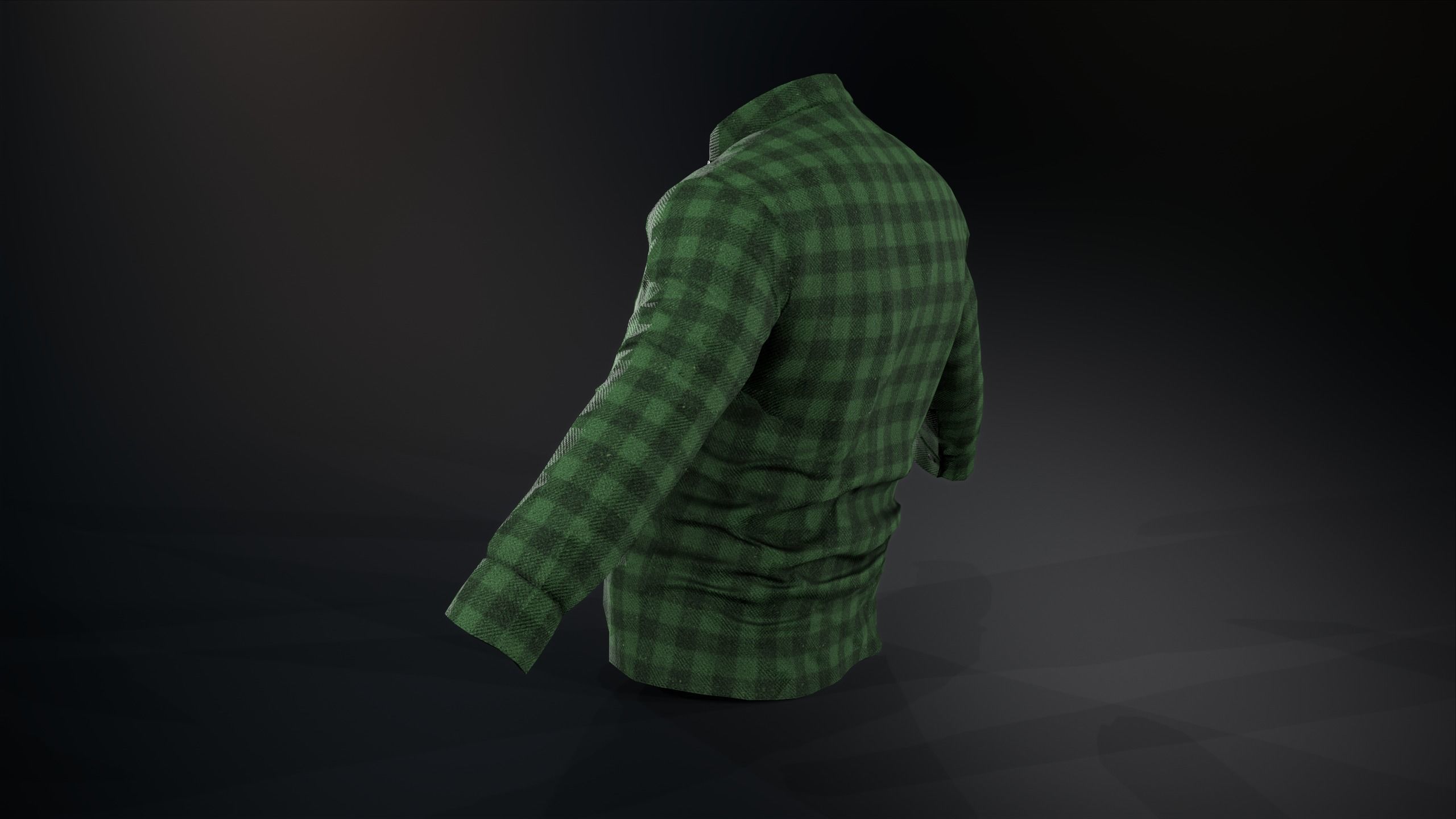 Green Flannel Button Up Shirt  Low-poly 3D model_4