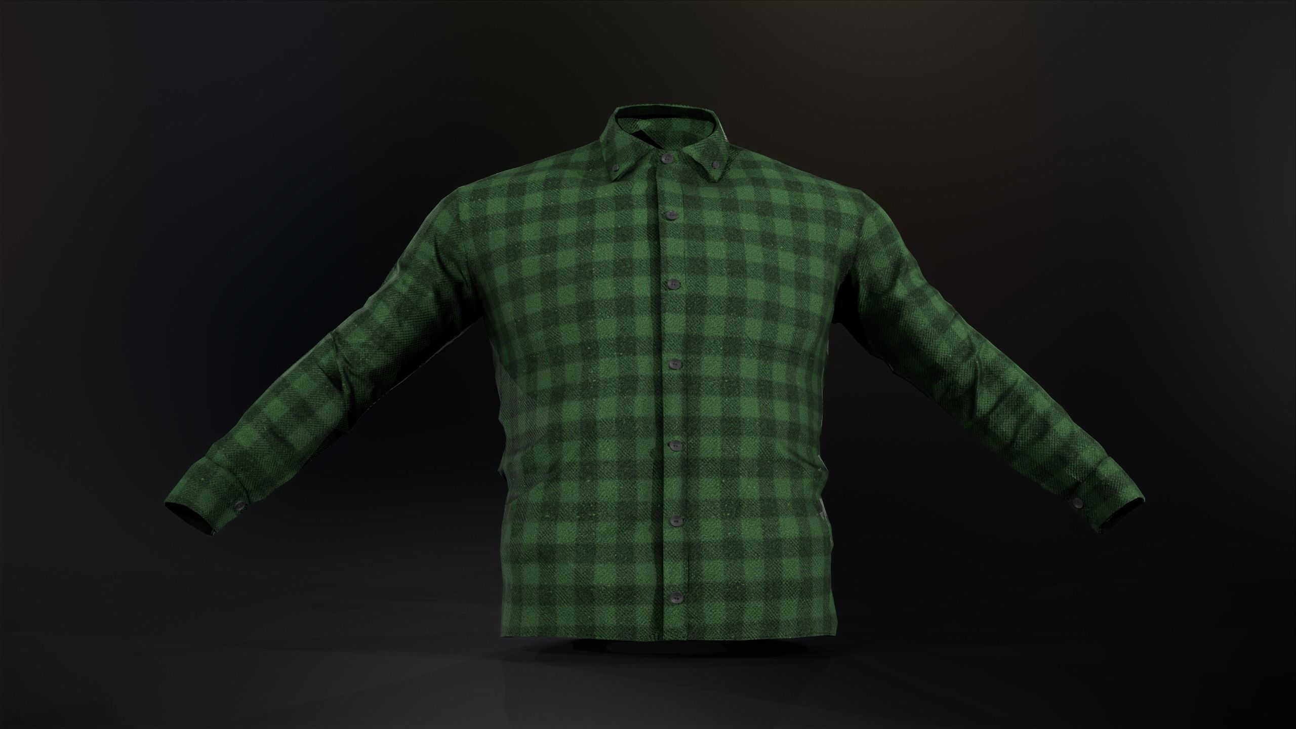 Green Flannel Button Up Shirt  Low-poly 3D model_1