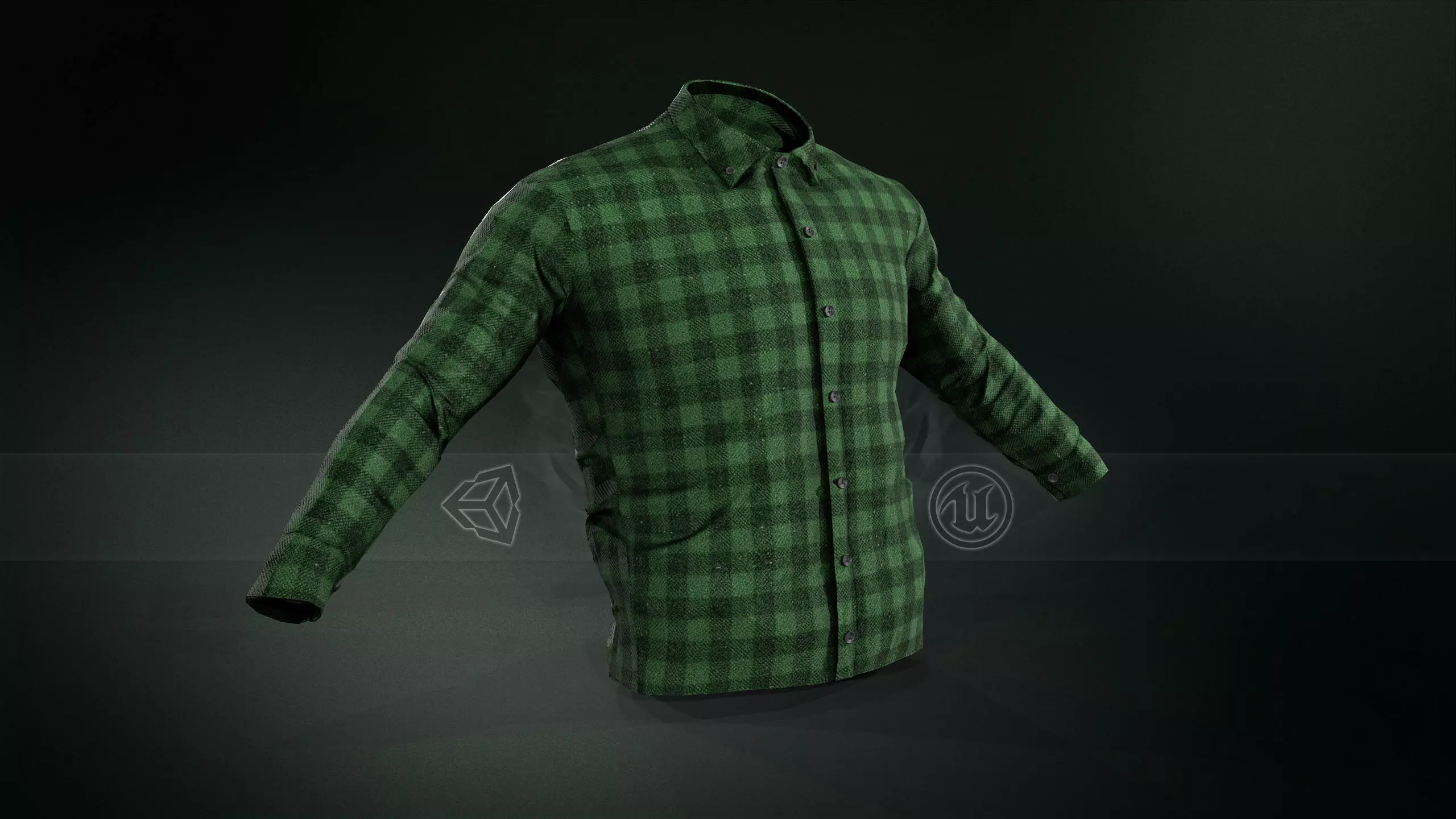 Green Flannel Button Up Shirt  Low-poly 3D model_0