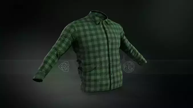 Green Flannel Button Up Shirt  Low-poly 3D model