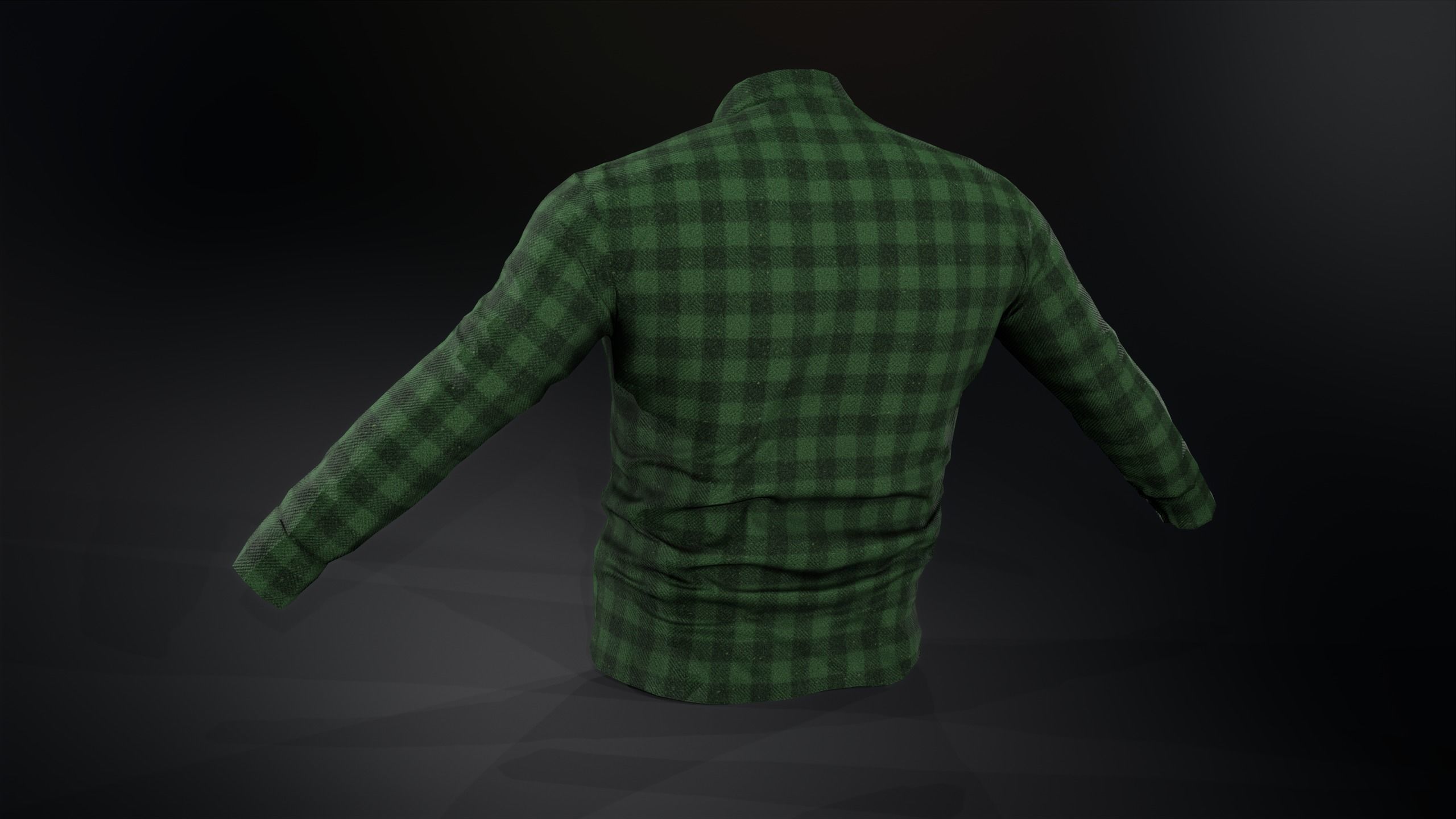 Green Flannel Button Up Shirt  Low-poly 3D model_5
