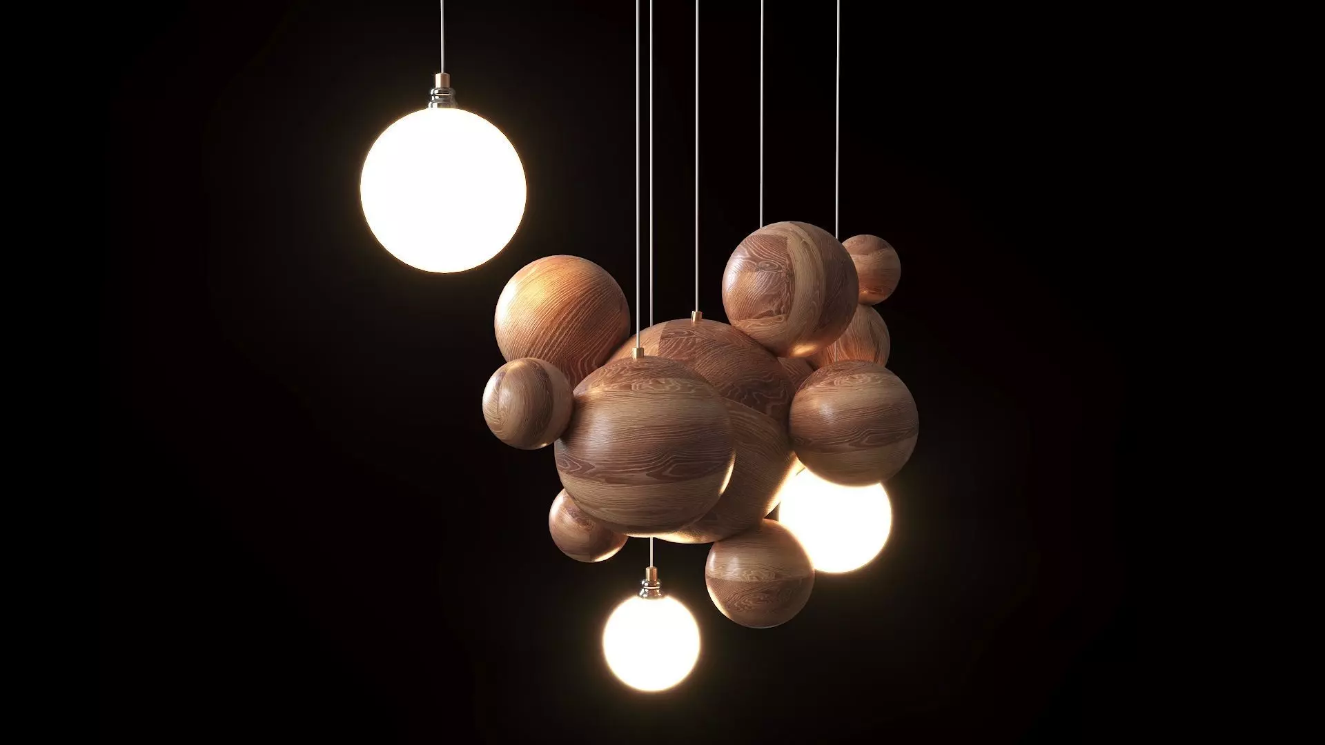 Pendant Lamp Made Of Wooden Balls Lampatron Helsin 3D model
