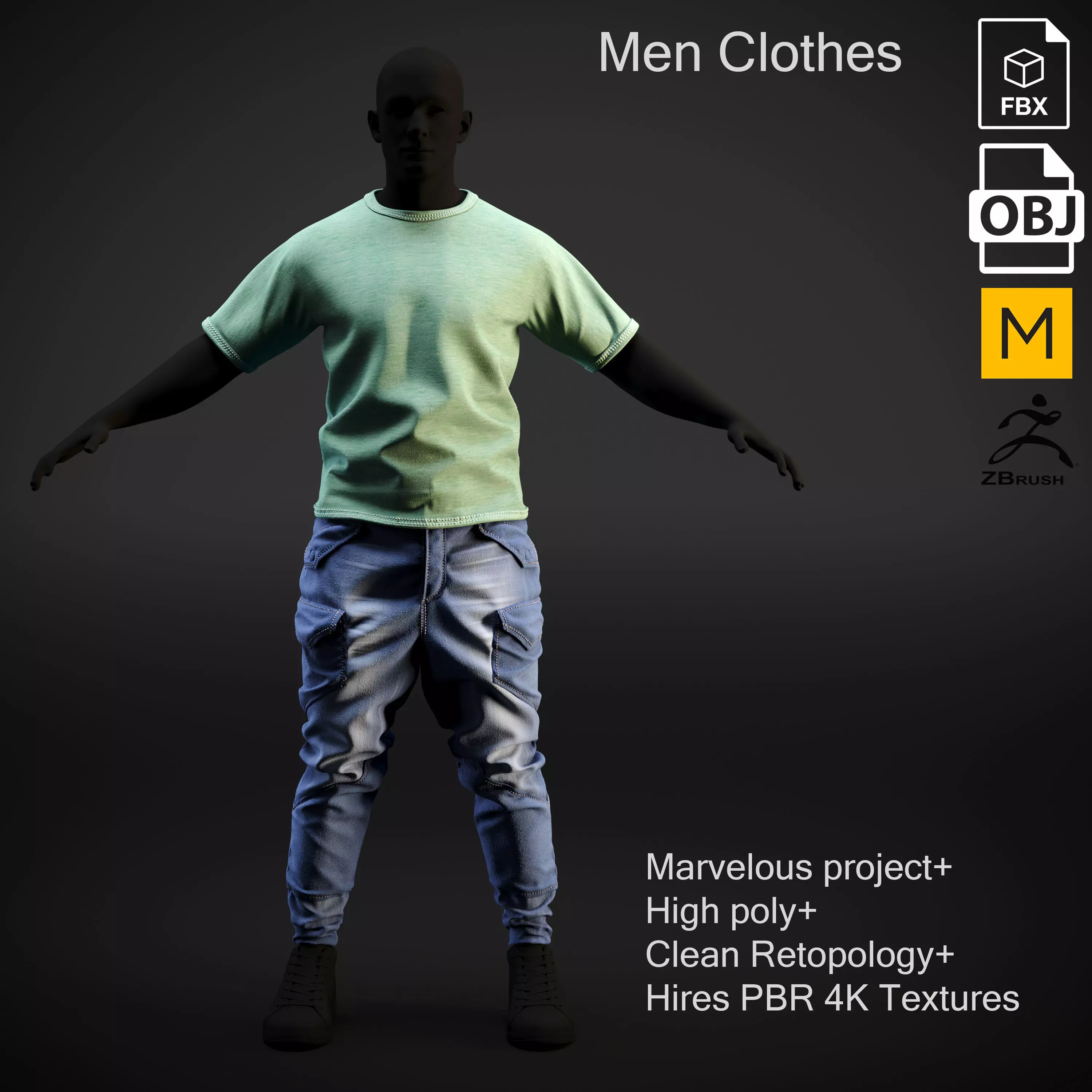Men Clothes High Poly Clean Retopology 3D model