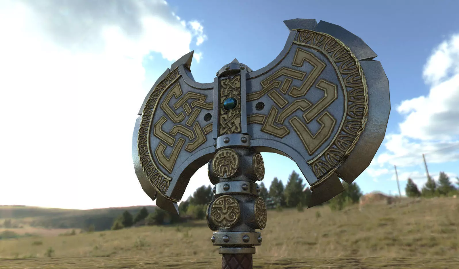 Game Ready Dwarf Axe Free low-poly 3D model_0