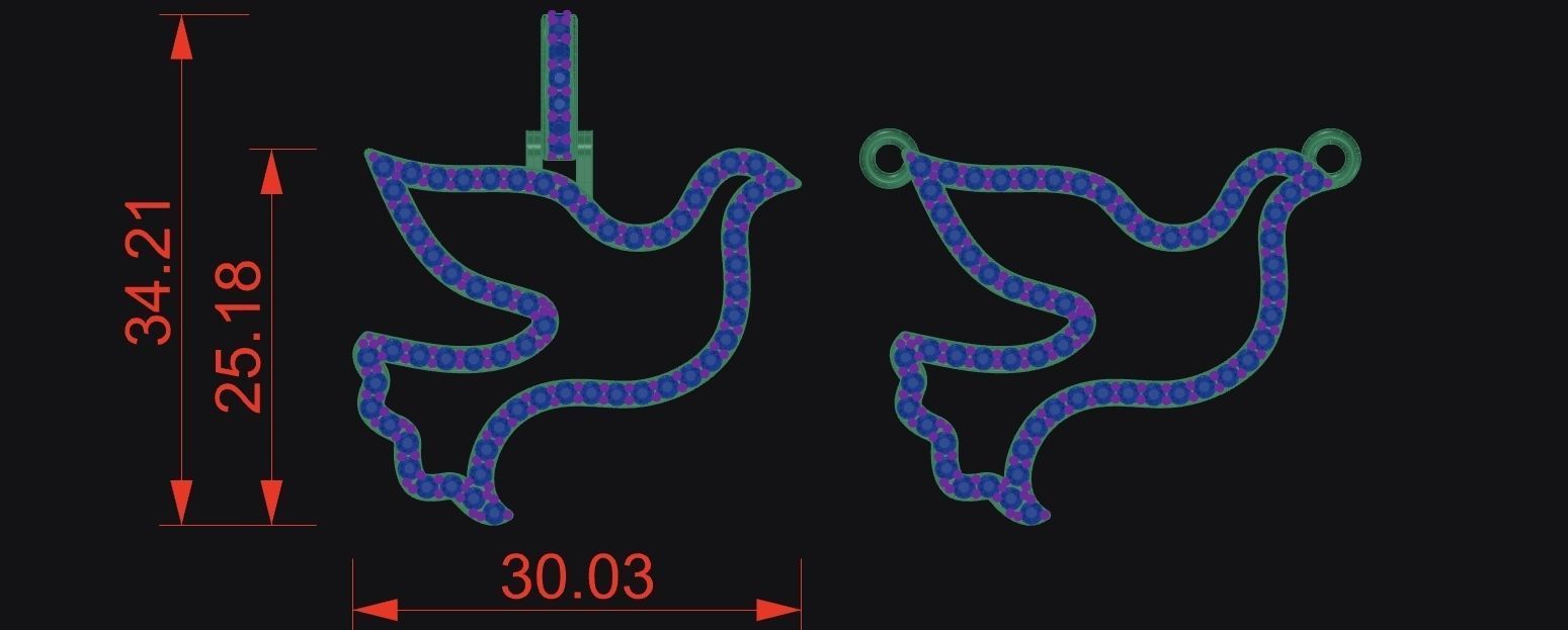 Thin Dove Pendants with Diamonds 3D print model_2