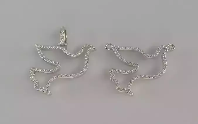 Thin Dove Pendants with Diamonds