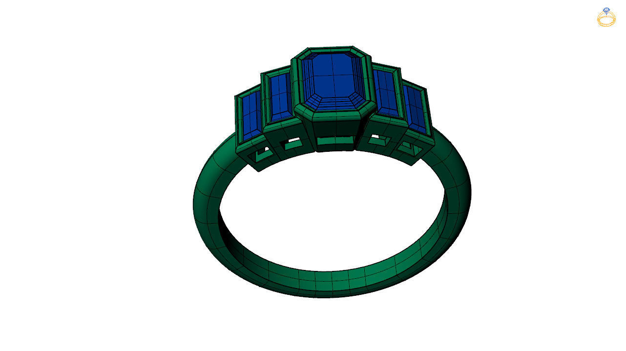 baguette ring - baguette diamond ring  - baguette emerald ring  3D print model_1