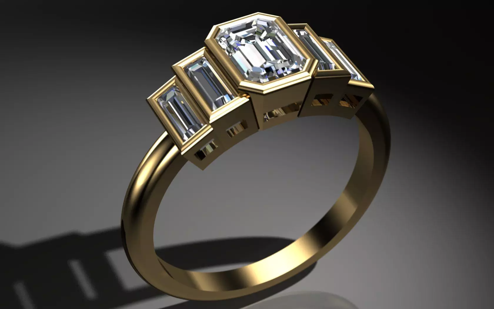 baguette ring - baguette diamond ring  - baguette emerald ring  3D print model_0