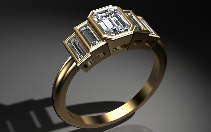 baguette ring - baguette diamond ring  - baguette emerald ring  3D print model